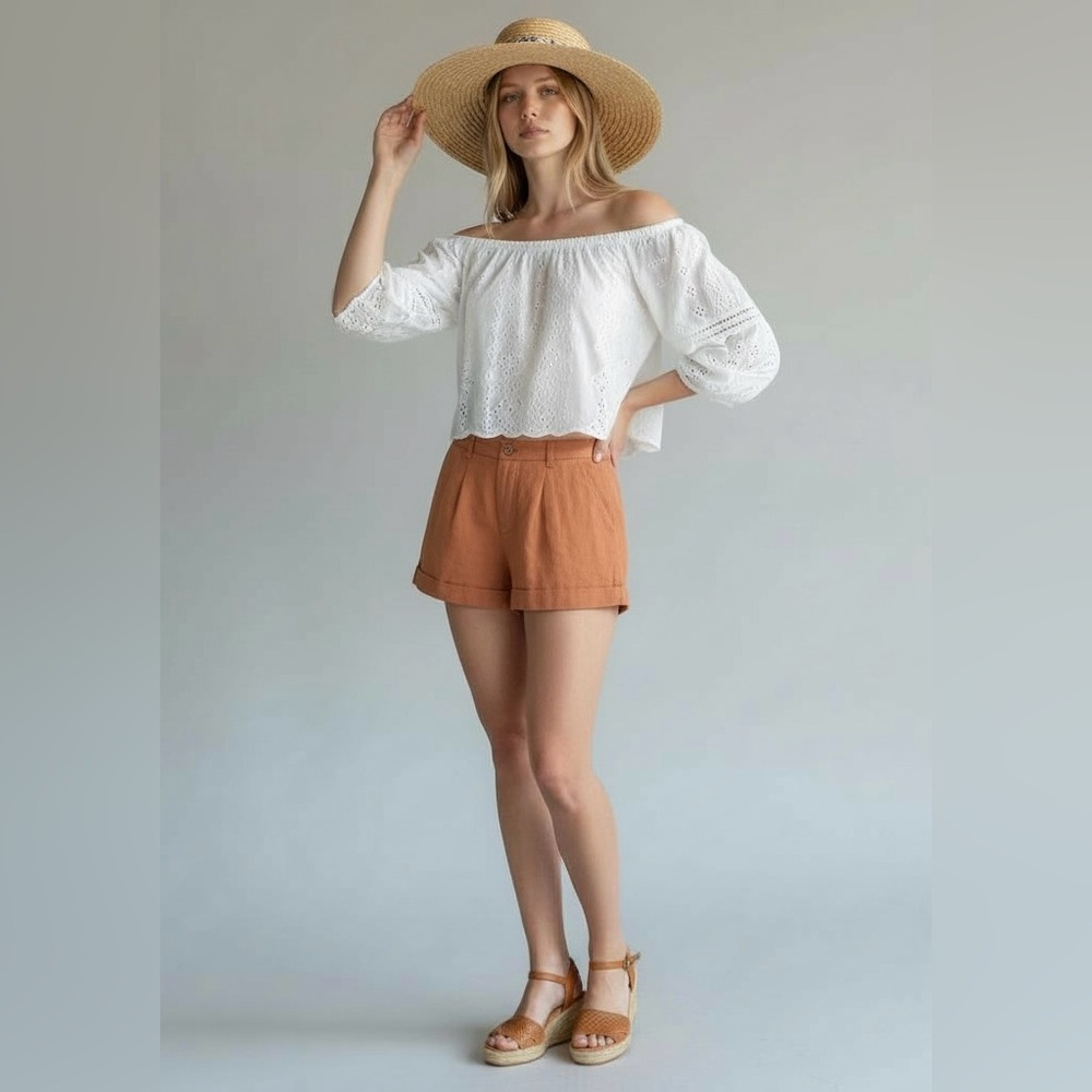 BDG Urban‎ Outfitters W27 Pleated Shorts High Waist Cuffed Copper Brown